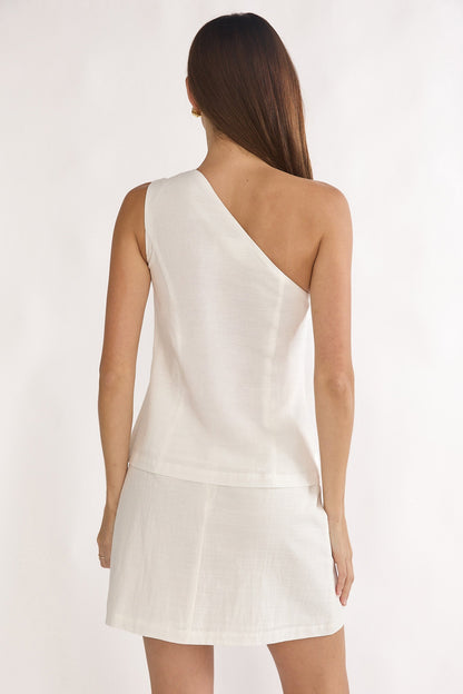 Alessora Button Trim Mini Skirt White