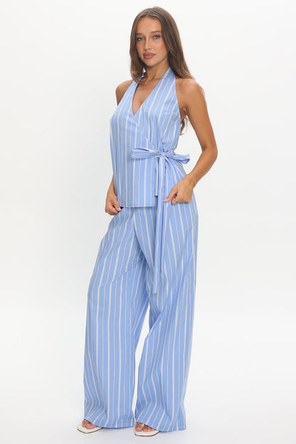 Teela Wide Leg Pants Stripe Blue