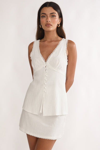 Maribelis Lace Trim Mini Skirt White