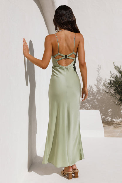 Oceanic Orbit Satin Maxi Dress Green