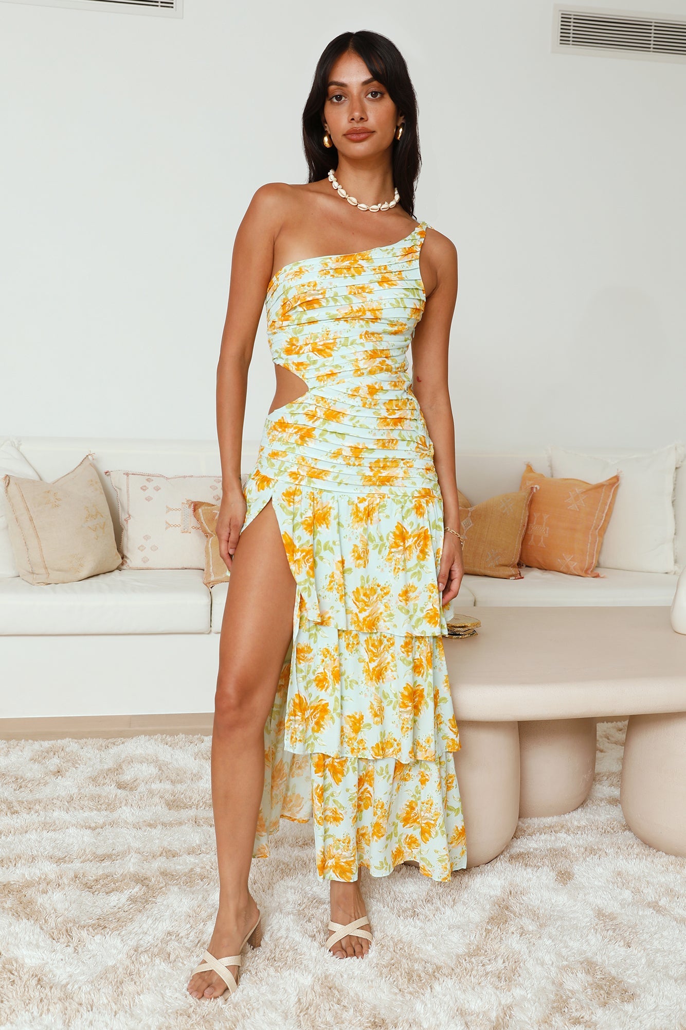 Party On The Coast One Shoulder Maxi Dress Blue
