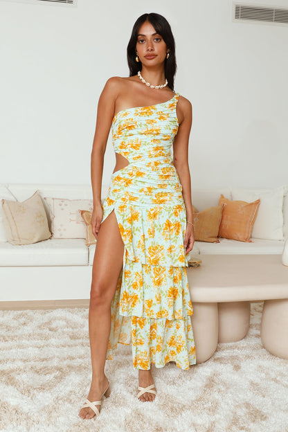 Party On The Coast One Shoulder Maxi Dress Blue