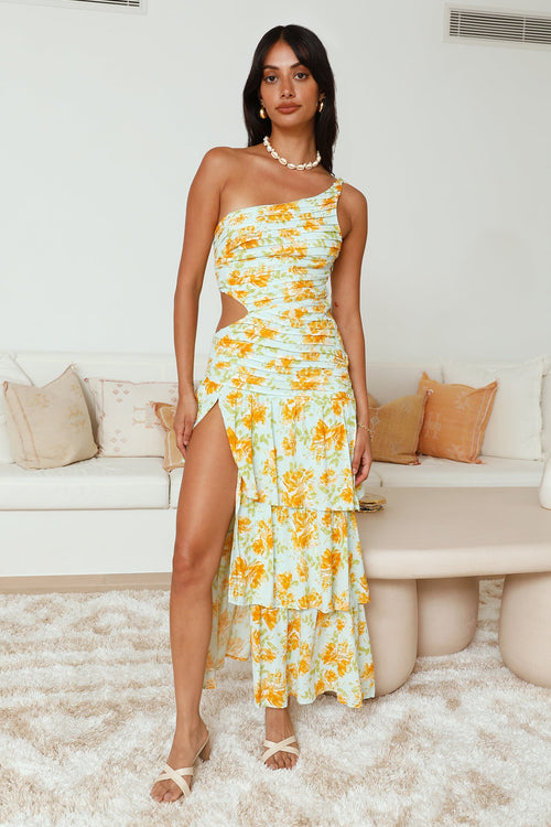 Party On The Coast One Shoulder Maxi Dress Blue