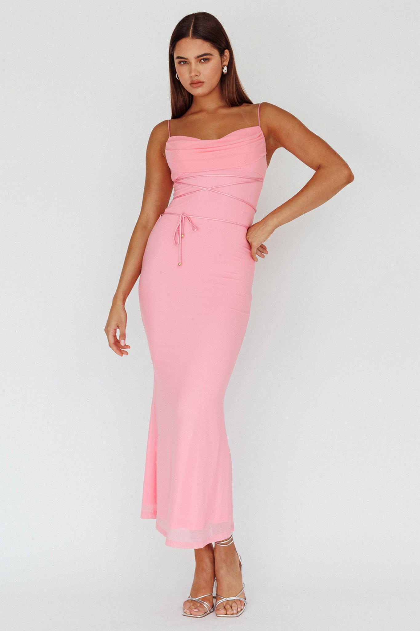 Teava Laced Waist Maxi Dress Blush