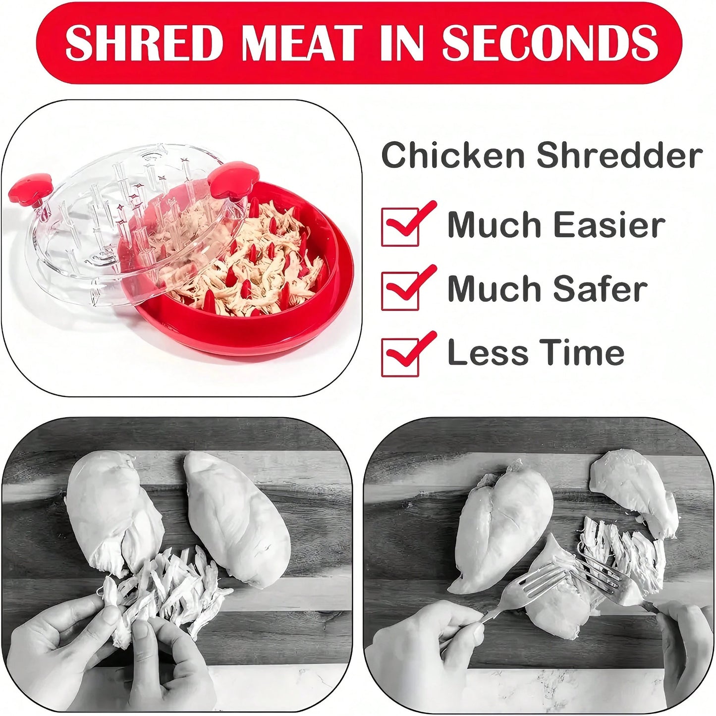 Chicken Shredder Large Chicken Breast Shredder Tool Twist With Anti-Slip Strip, Ergonomic Handle, Meat Shredder Tool Chicken Shredder Tool Twist With Heat Resistant Tong And Cleaning Brush