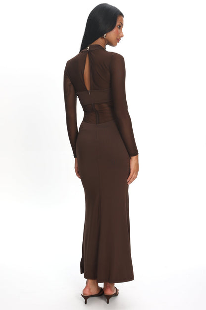 Esther Sheer Waist Maxi Dress Chocolate
