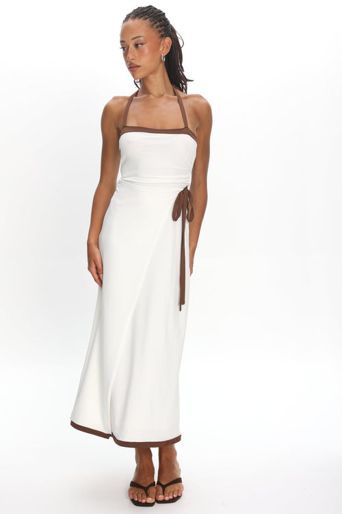 Belira Wrap Front Midi Dress Ivory