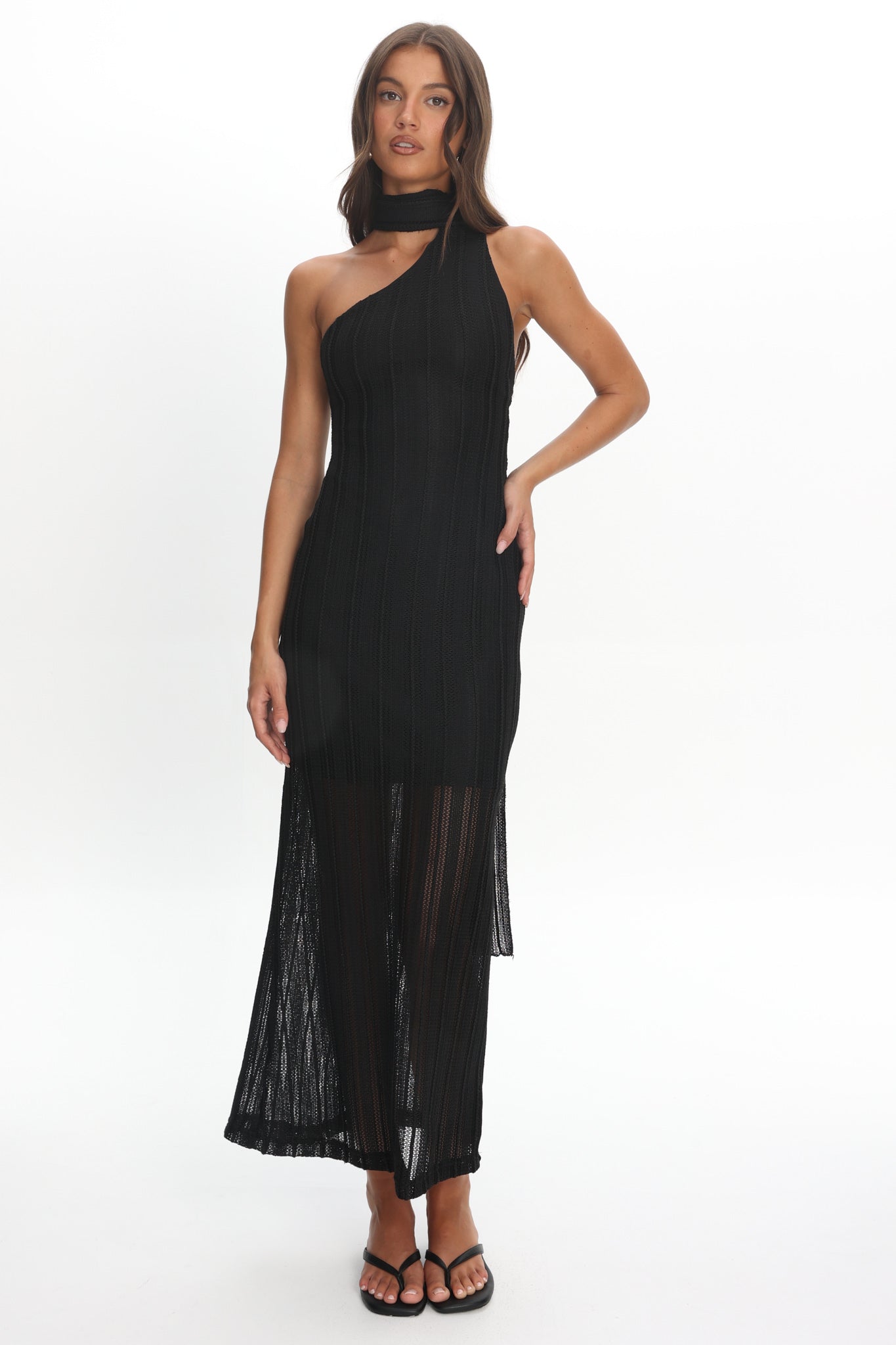 Cozette One-Shoulder Knit Dress Black