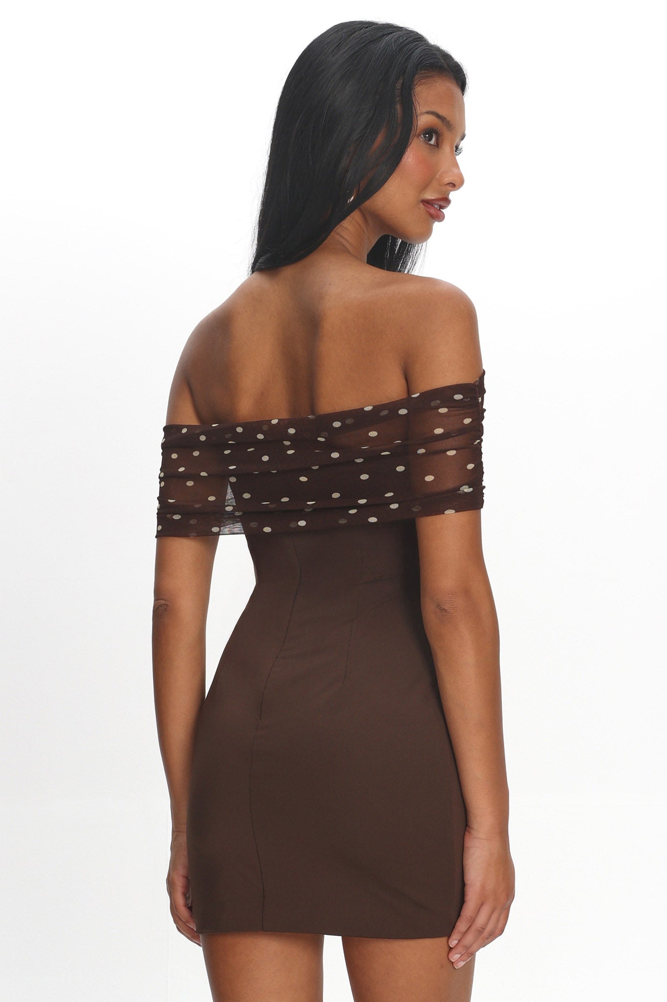 Zimi Off-Shoulder Mini Dress Brown