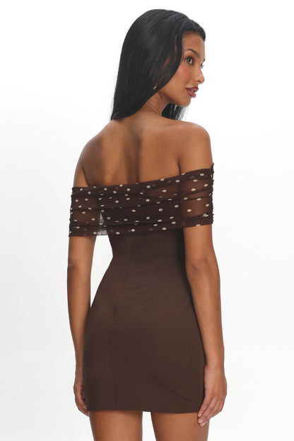 Zimi Off-Shoulder Mini Dress Brown