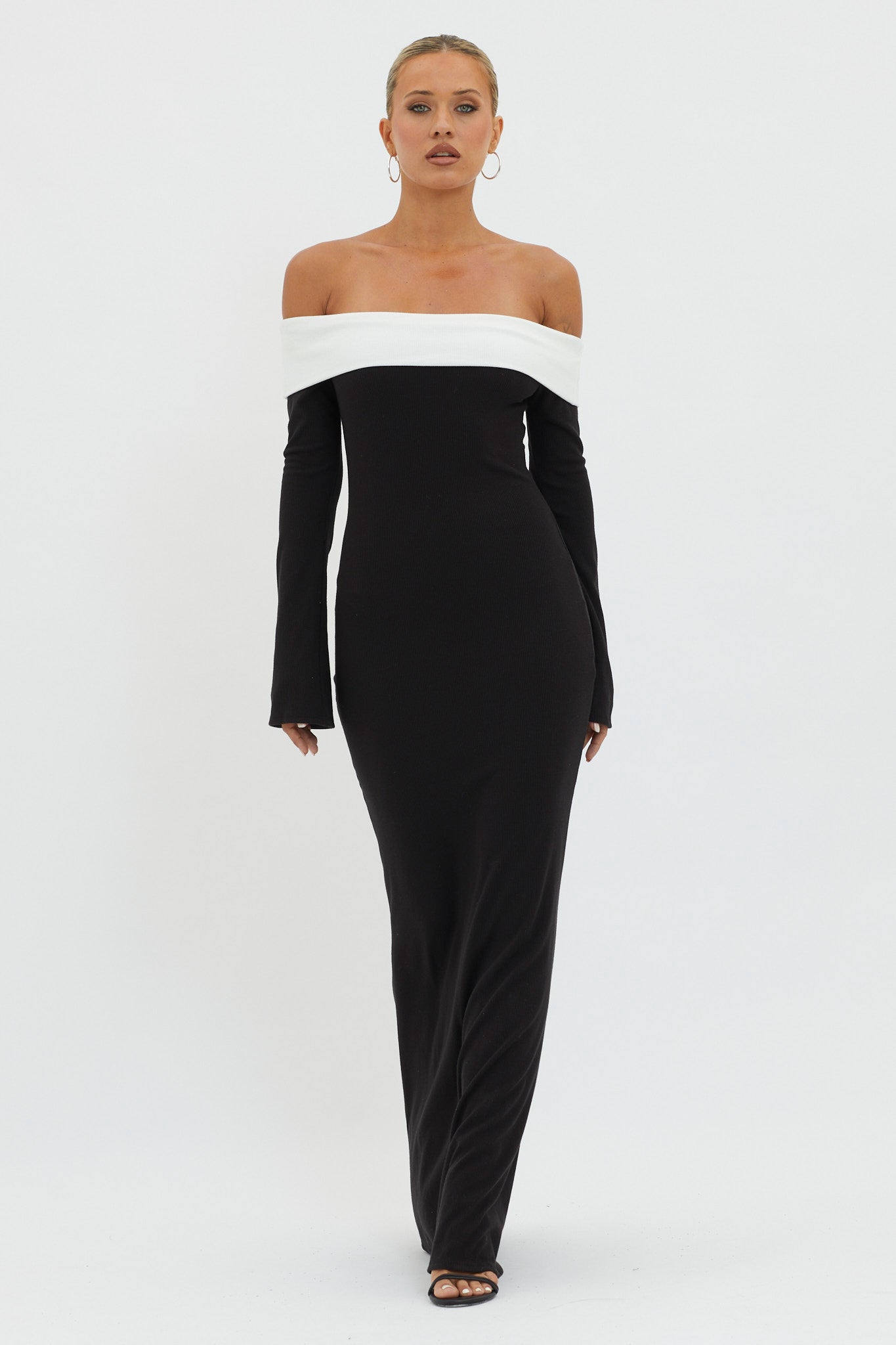 Sabrina Long Sleeve Off-Shoulder Maxi Dress Black