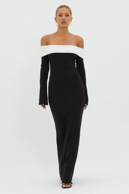 Sabrina Long Sleeve Off-Shoulder Maxi Dress Black