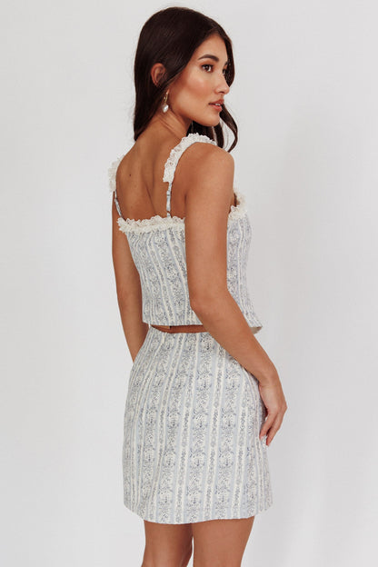 Palmas Split Mini Skirt Floral Blue