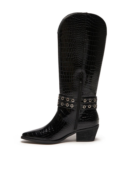 THERAPY Maiden Cowboy Boot Black Patent Croc