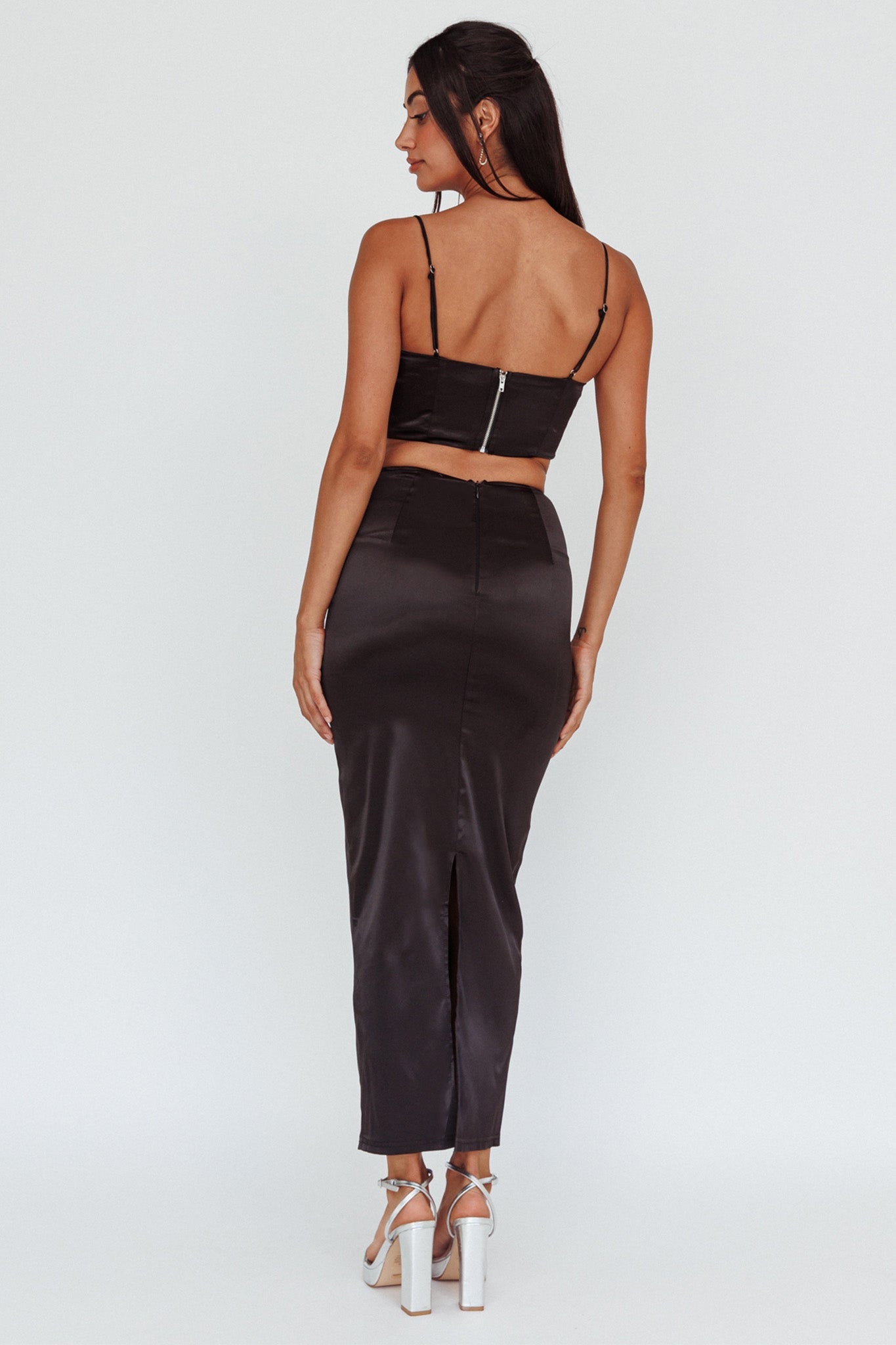 Zeina Satin Midi Skirt Black
