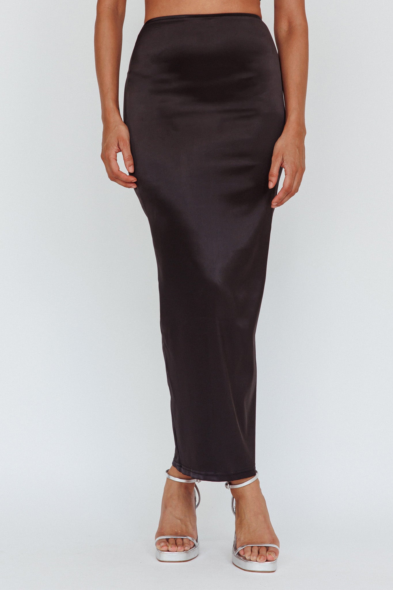 Zeina Satin Midi Skirt Black