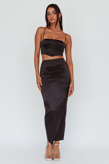 Zeina Satin Midi Skirt Black