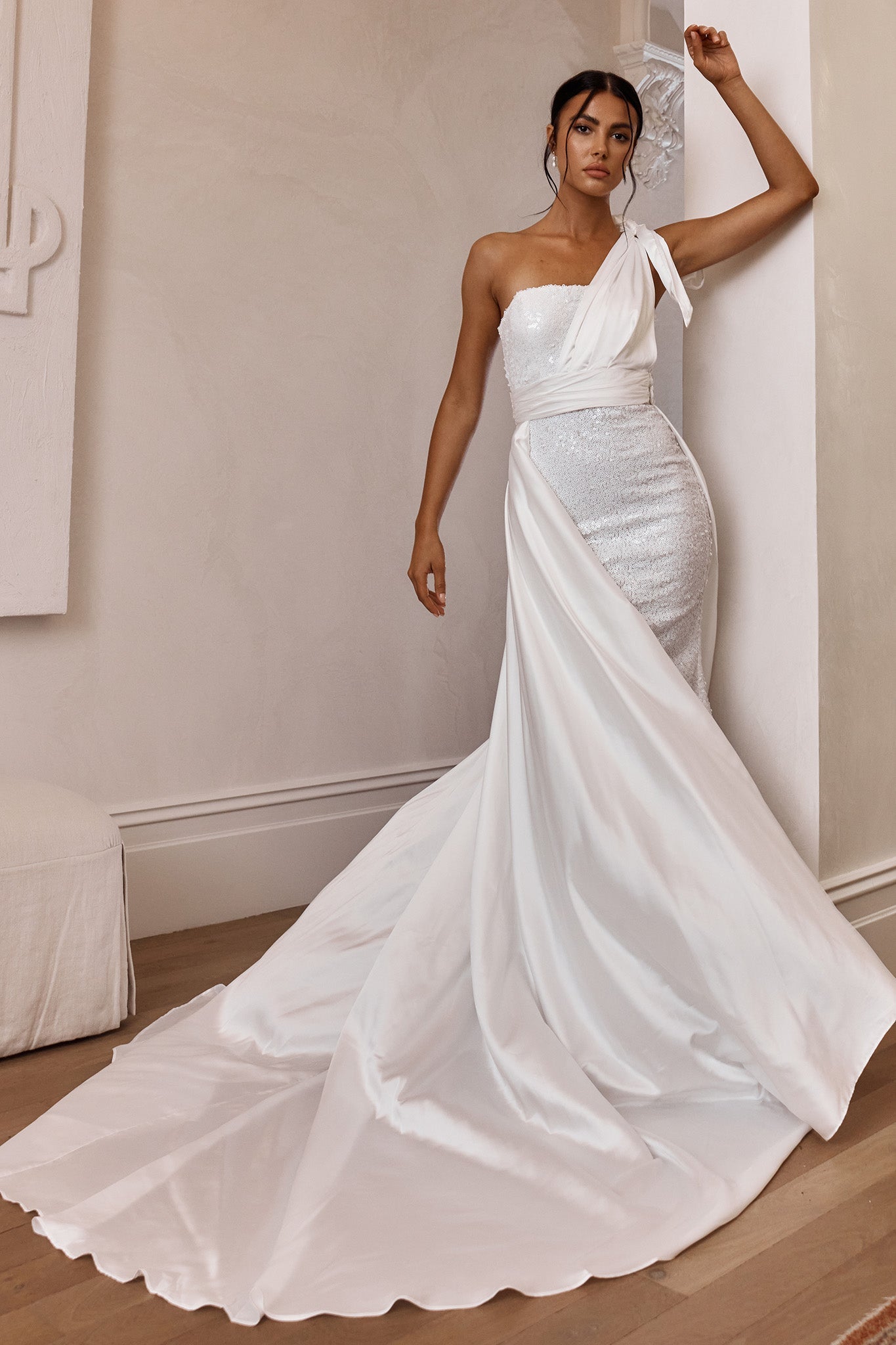 Francene Two Piece Sequin Maxi Dress White
