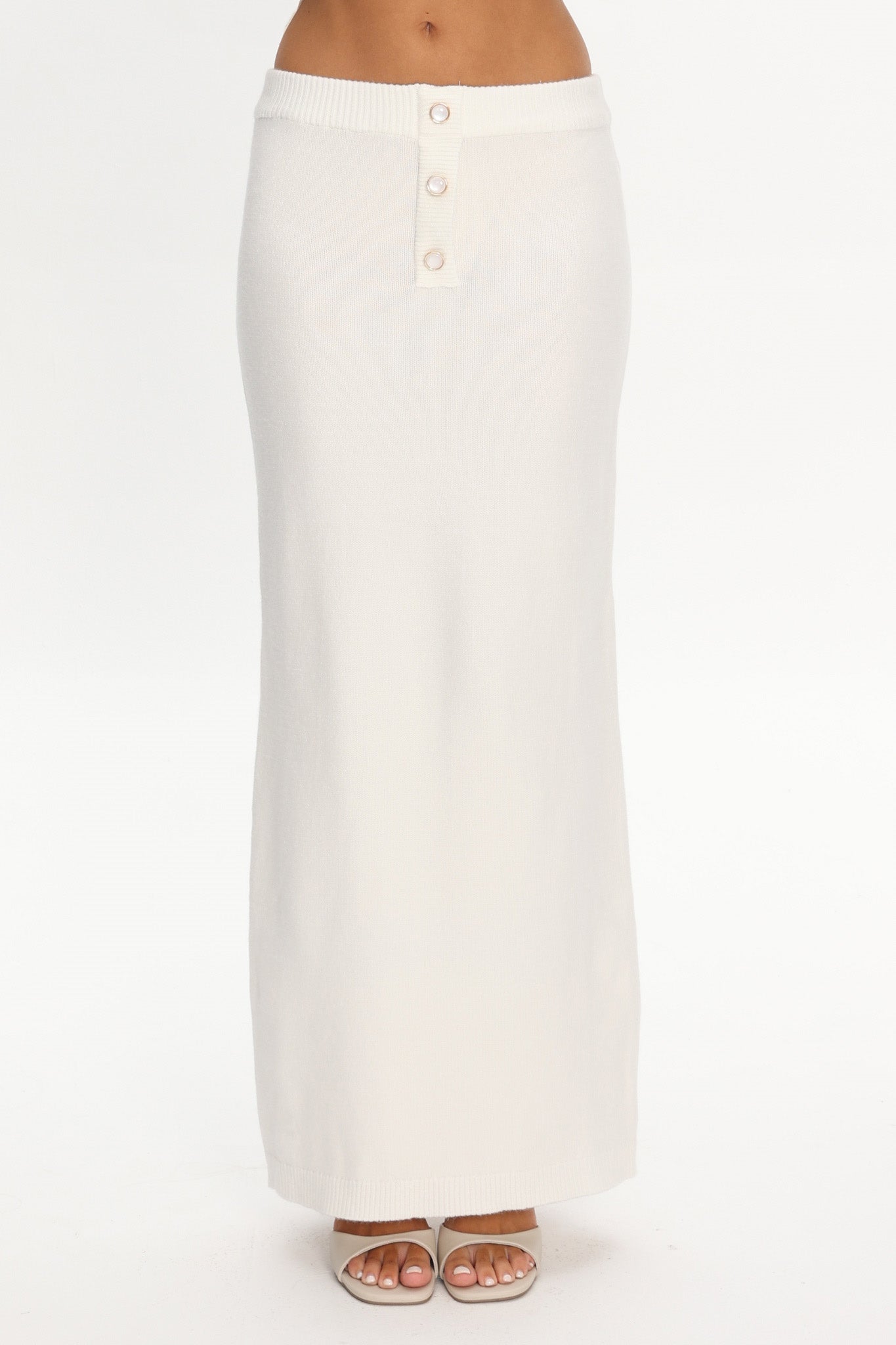 Autumn Breeze Knit Maxi Skirt Off White