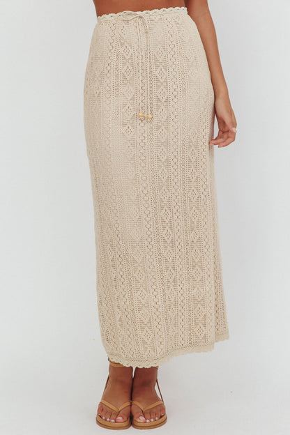 Days Away Crochet Lace Maxi Skirt Sand