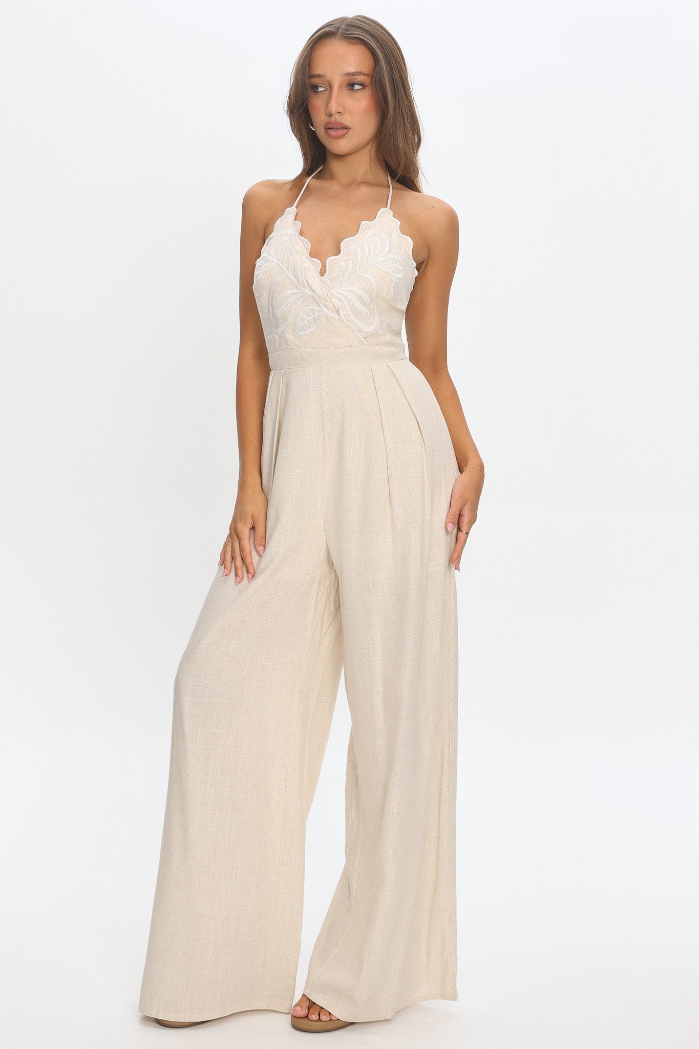 Mondo Embroidery Bust Jumpsuit Oat
