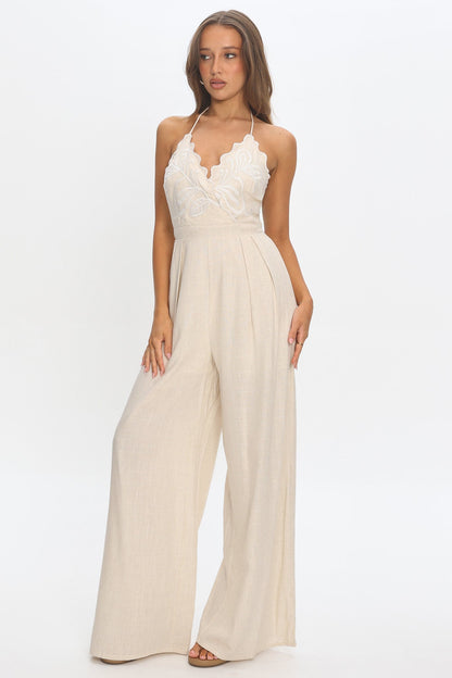 Mondo Embroidery Bust Jumpsuit Oat