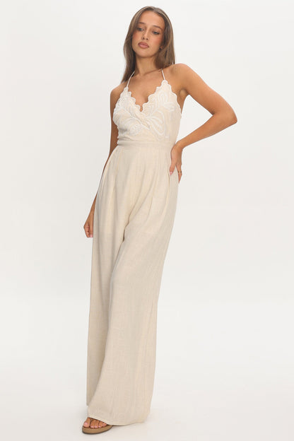 Mondo Embroidery Bust Jumpsuit Oat