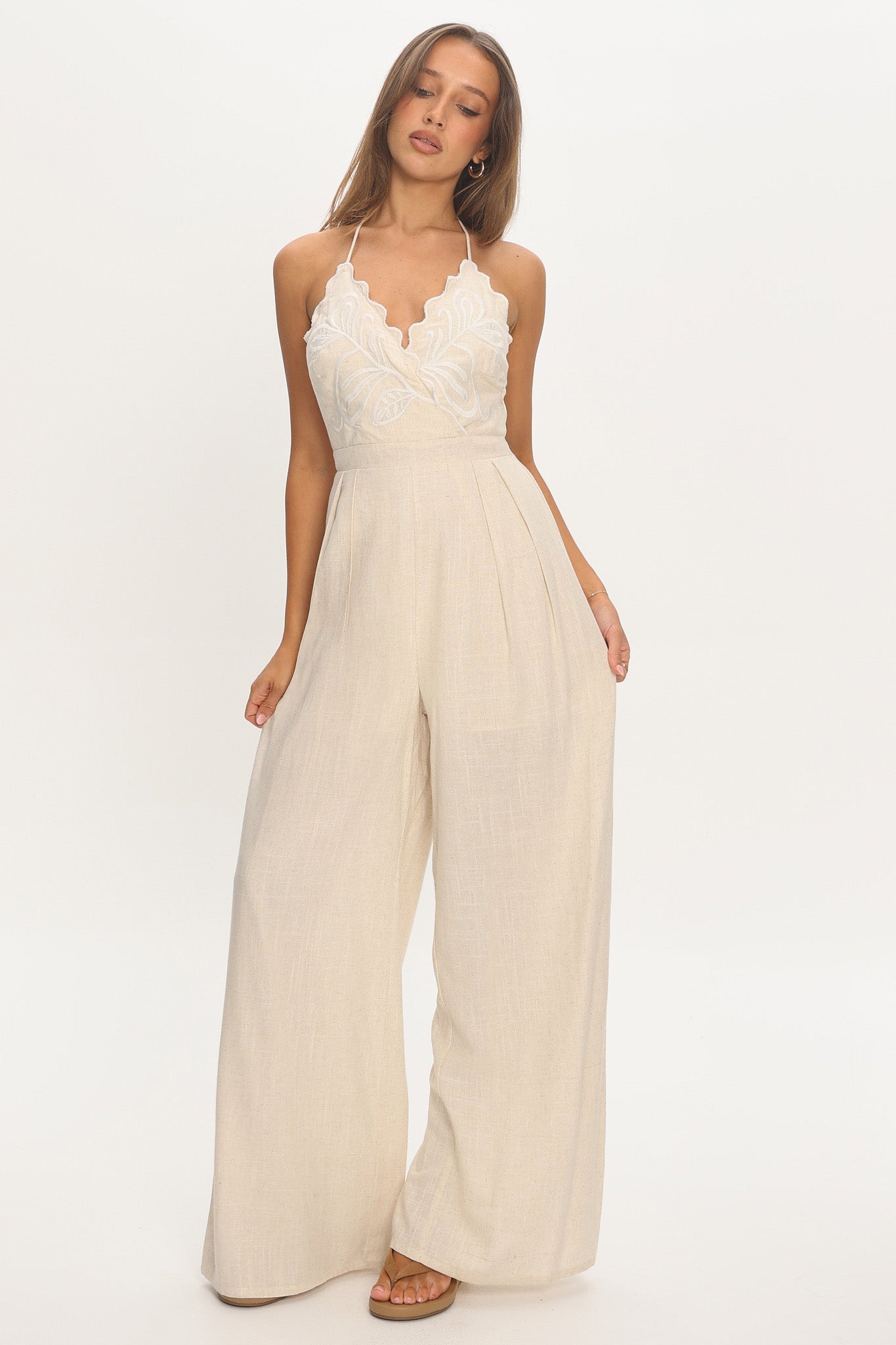 Mondo Embroidery Bust Jumpsuit Oat