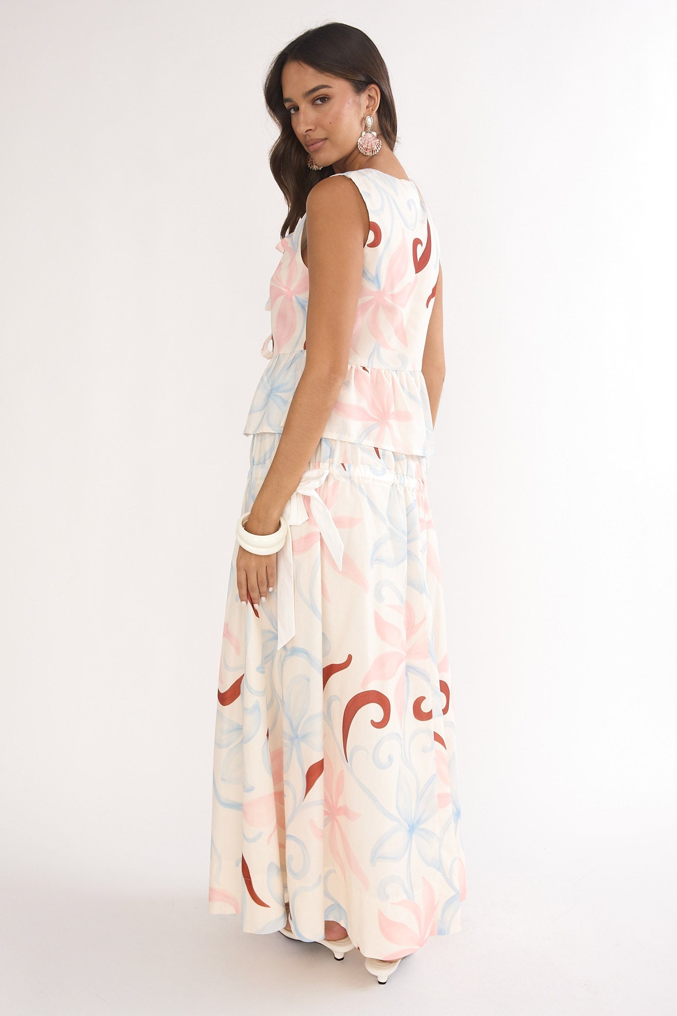 Salty Sea Side Bow Maxi Skirt Floral