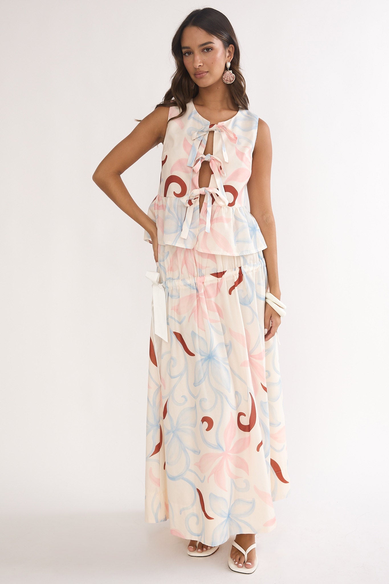 Salty Sea Side Bow Maxi Skirt Floral