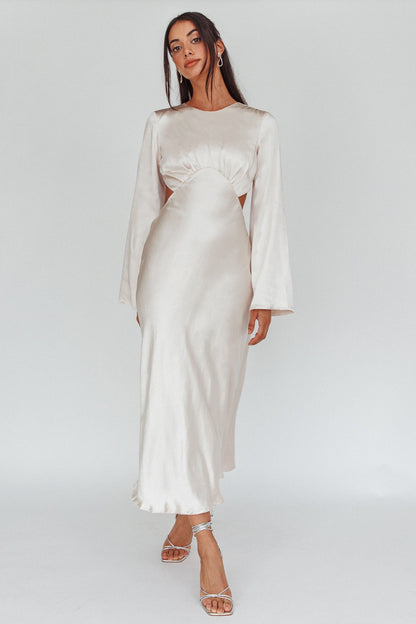 Doting Bell Sleeve Cut-Out Midi Dress Champagne
