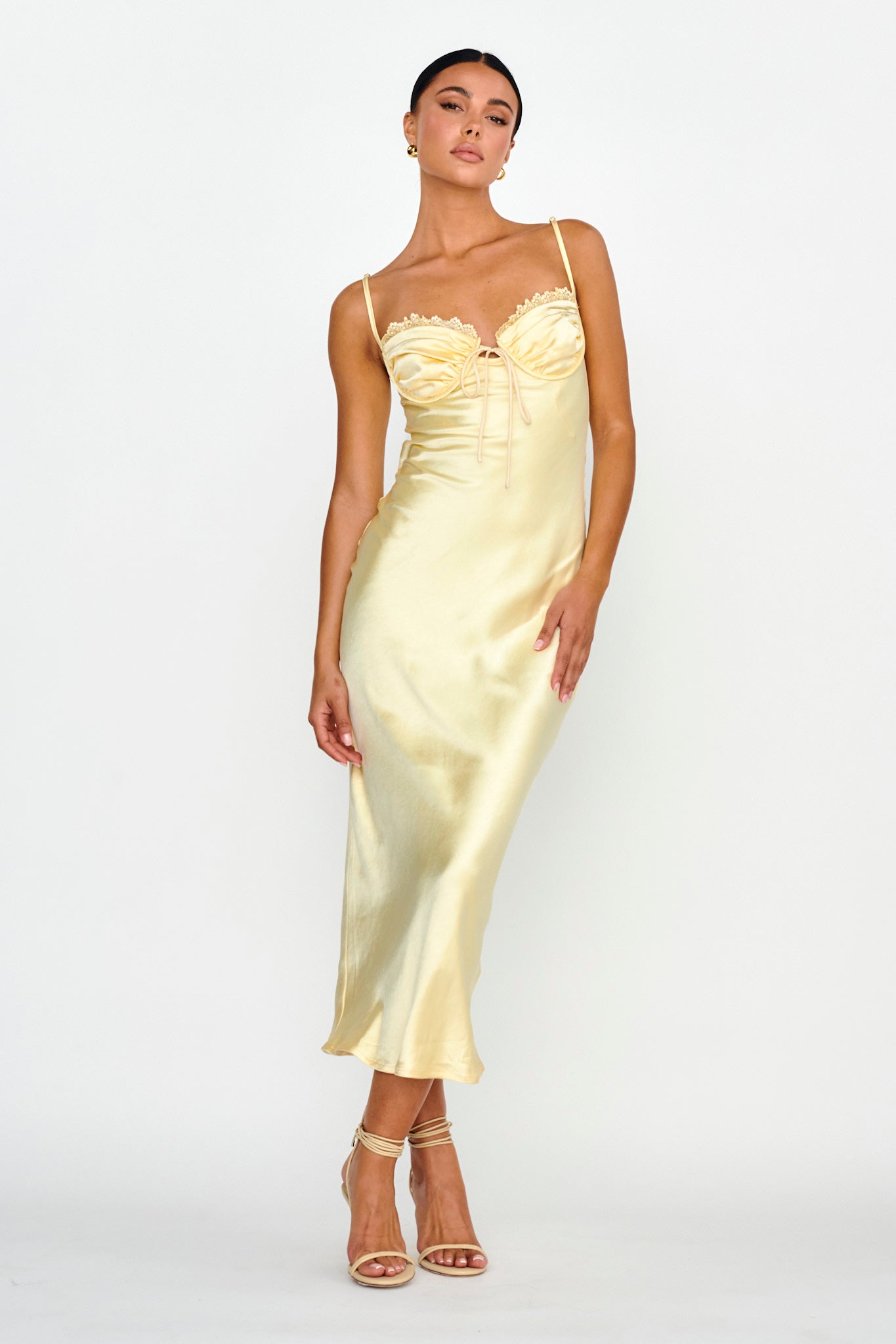 Fortune Lace Trim Bust Tie Midi Dress Butter
