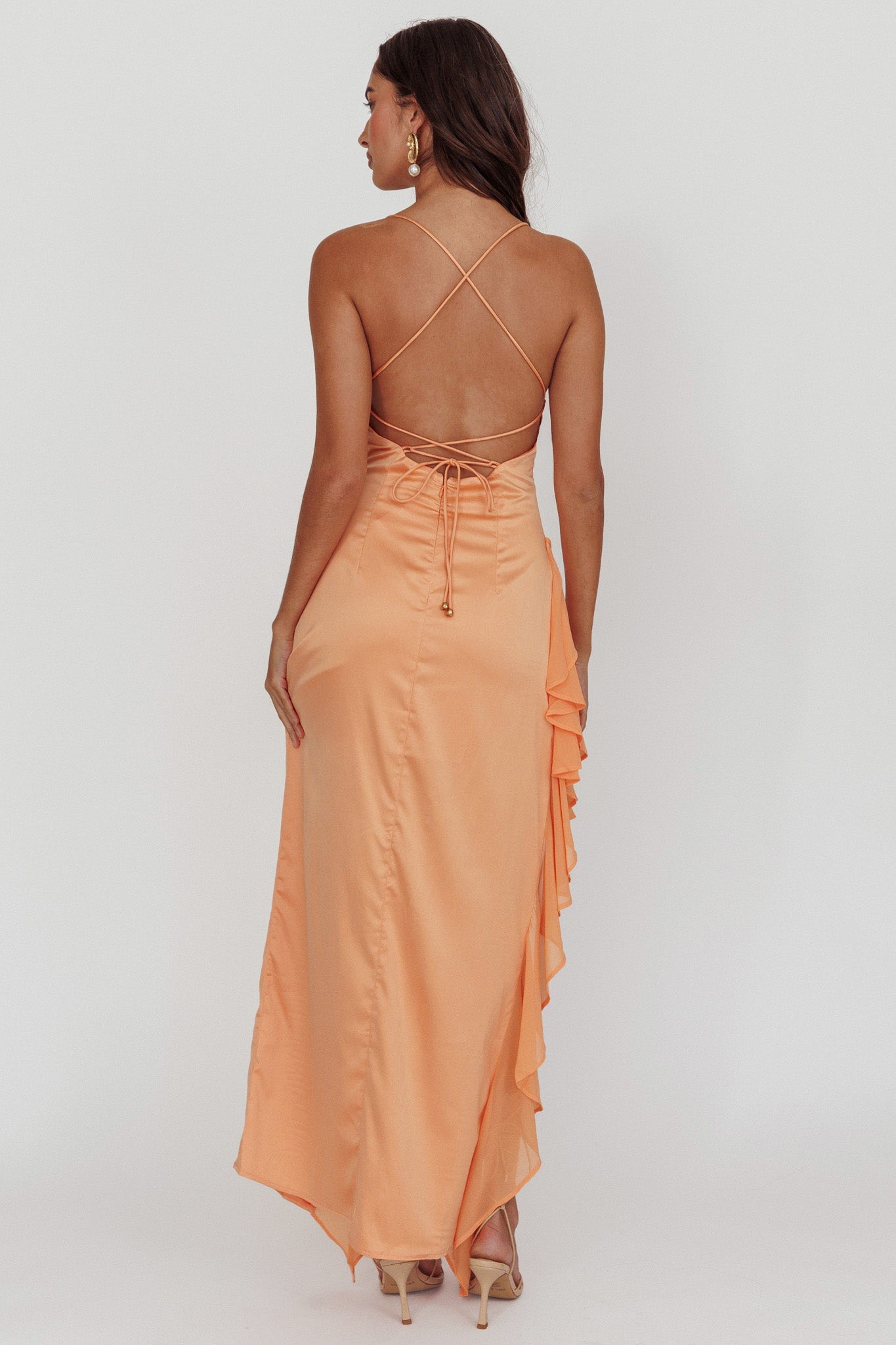 Katarina Satin Ruffle Hem Maxi Dress Mango