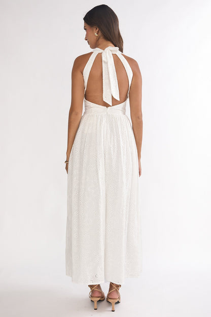 Sundrenched Halter Maxi Dress Eyelet White