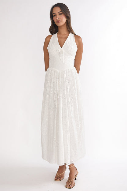 Sundrenched Halter Maxi Dress Eyelet White