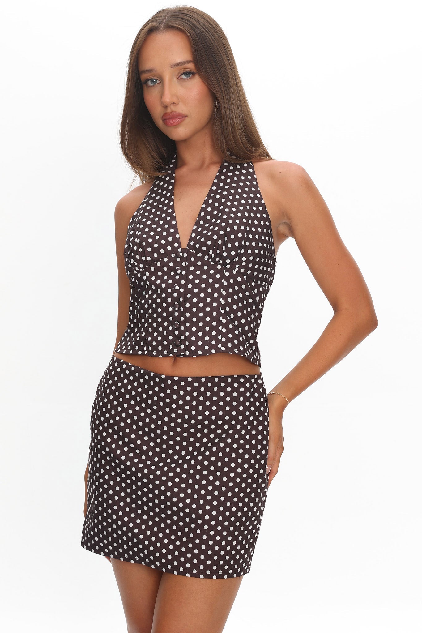 Sundrenched Mini Skirt Polka Dot Chocolate