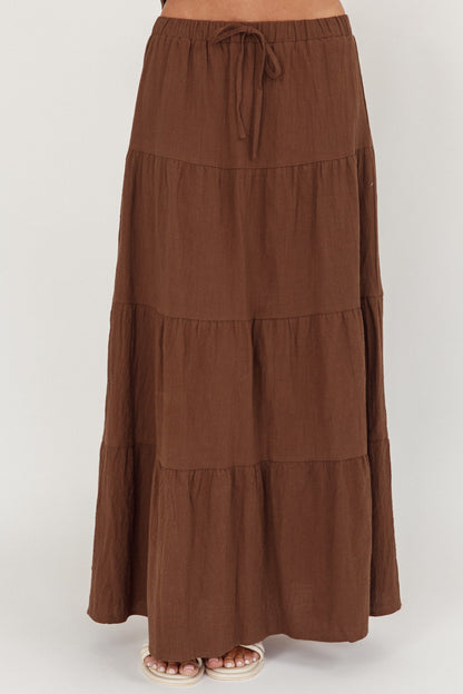 Under The Moons Tie Waist Maxi Skirt Cocoa