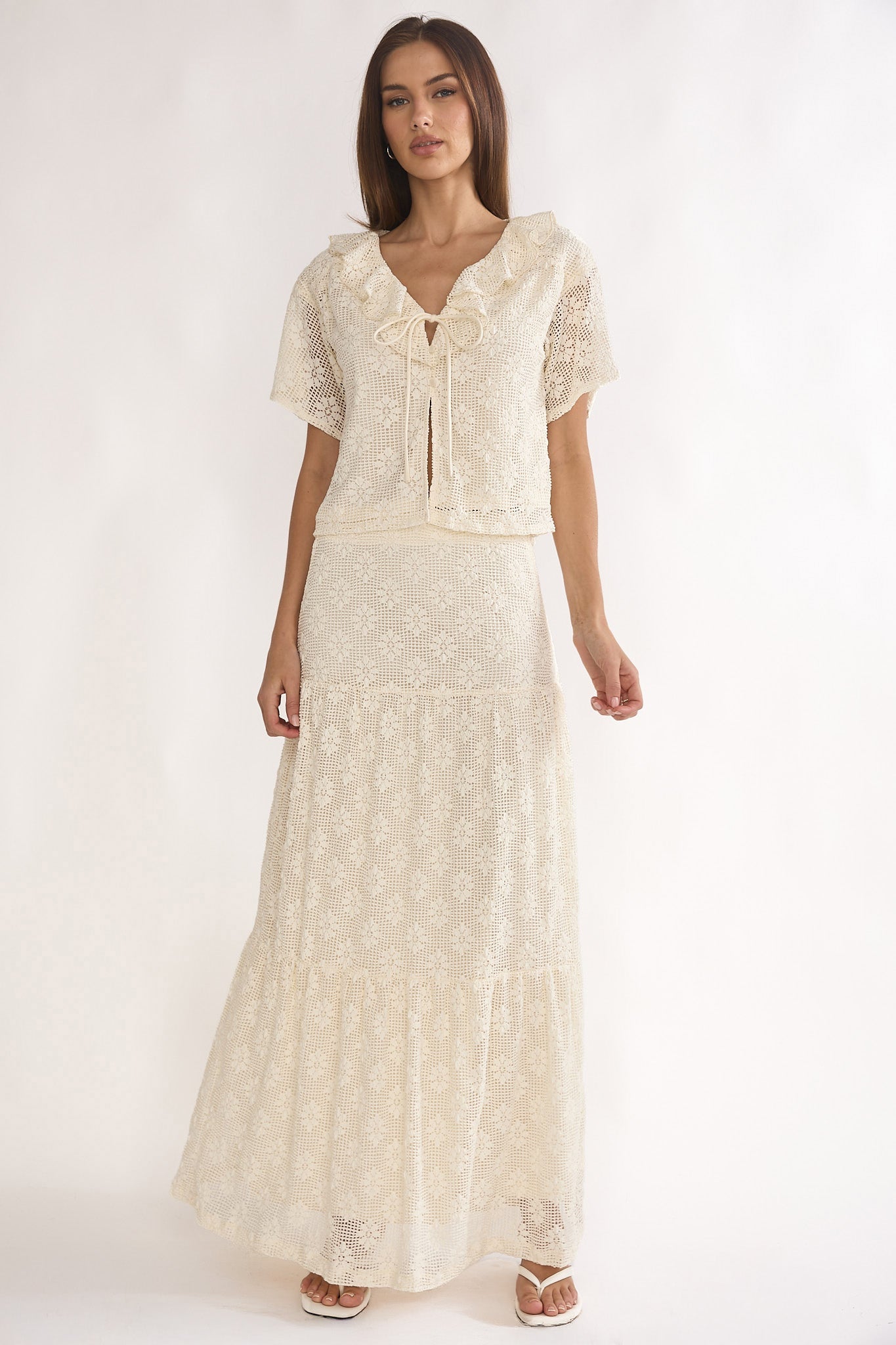 Sera Lane Crochet Maxi Skirt Cream