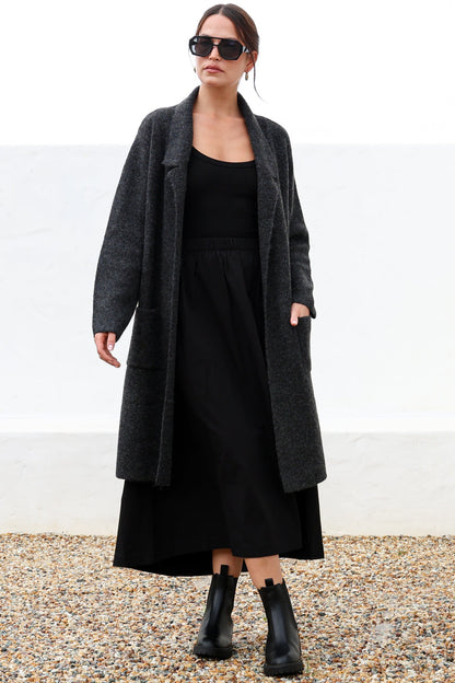 Samson Cardigan - Folded Lapel Collar Coatigan with Pockets in Charcoal