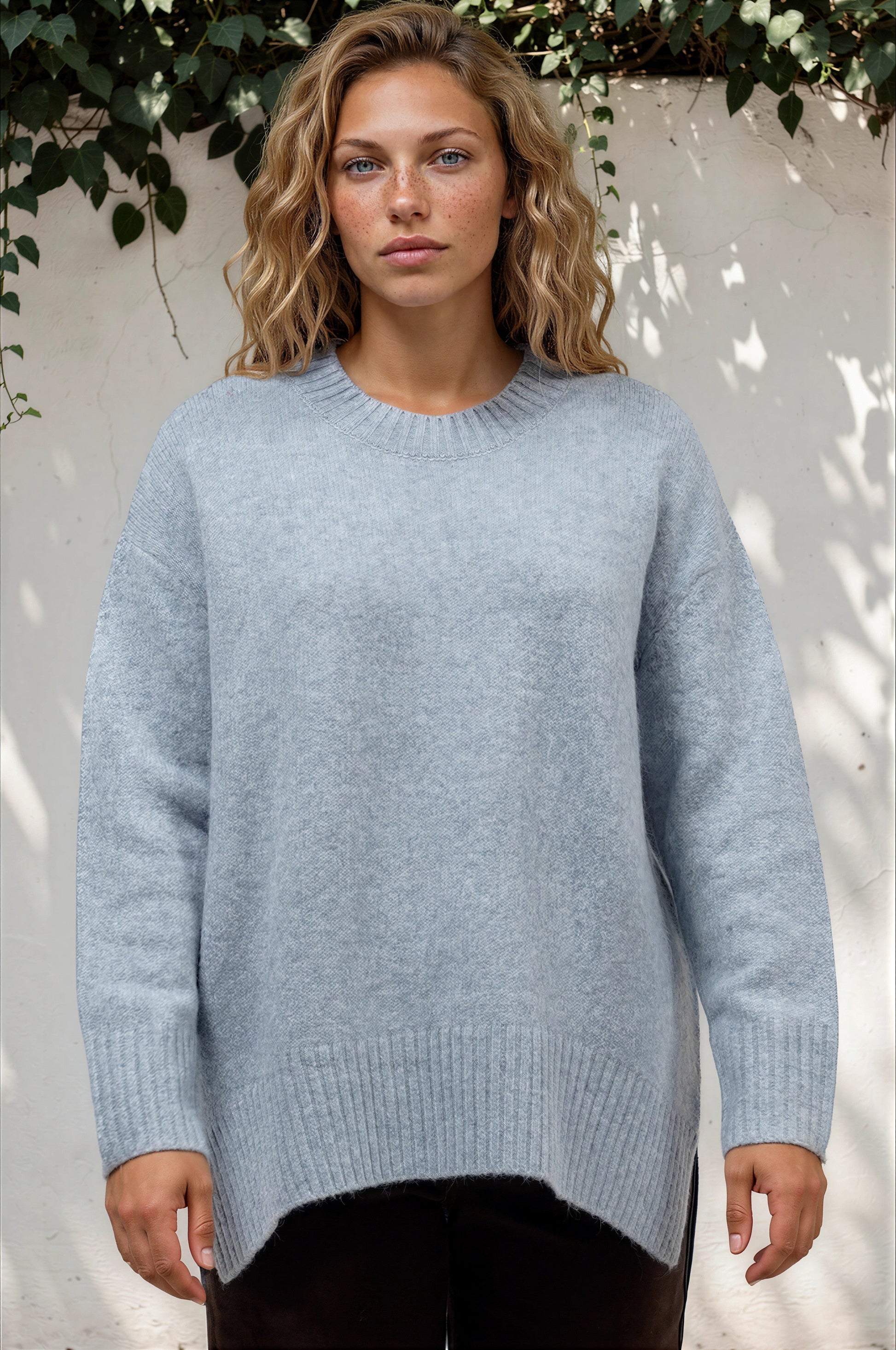 Sandro Jumper - Crew Neck Ribbed Hemlines with Step Hem in Blue