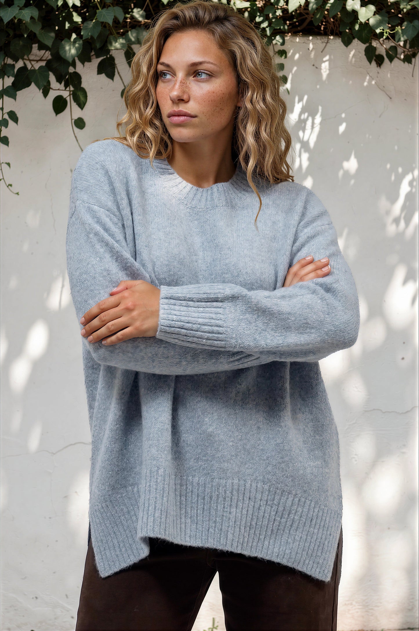 Sandro Jumper - Crew Neck Ribbed Hemlines with Step Hem in Blue