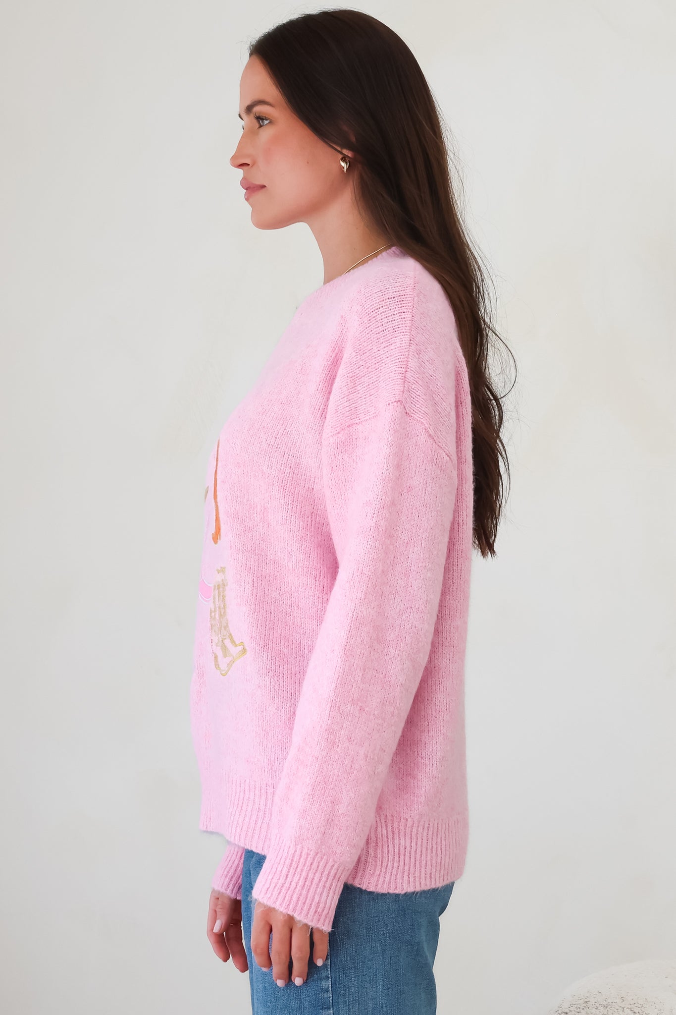 Shelby Jumper - Cowgirl Boot Graphic Long Sleeve Knit in Pink