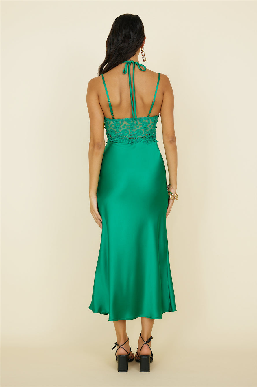 Sunday Brunch Satin Maxi Dress Green