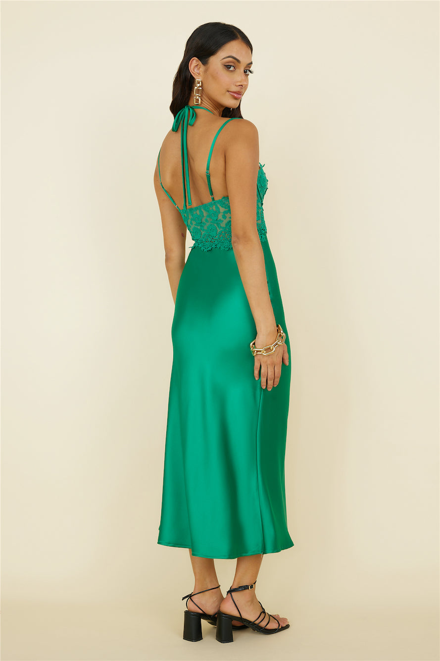 Sunday Brunch Satin Maxi Dress Green