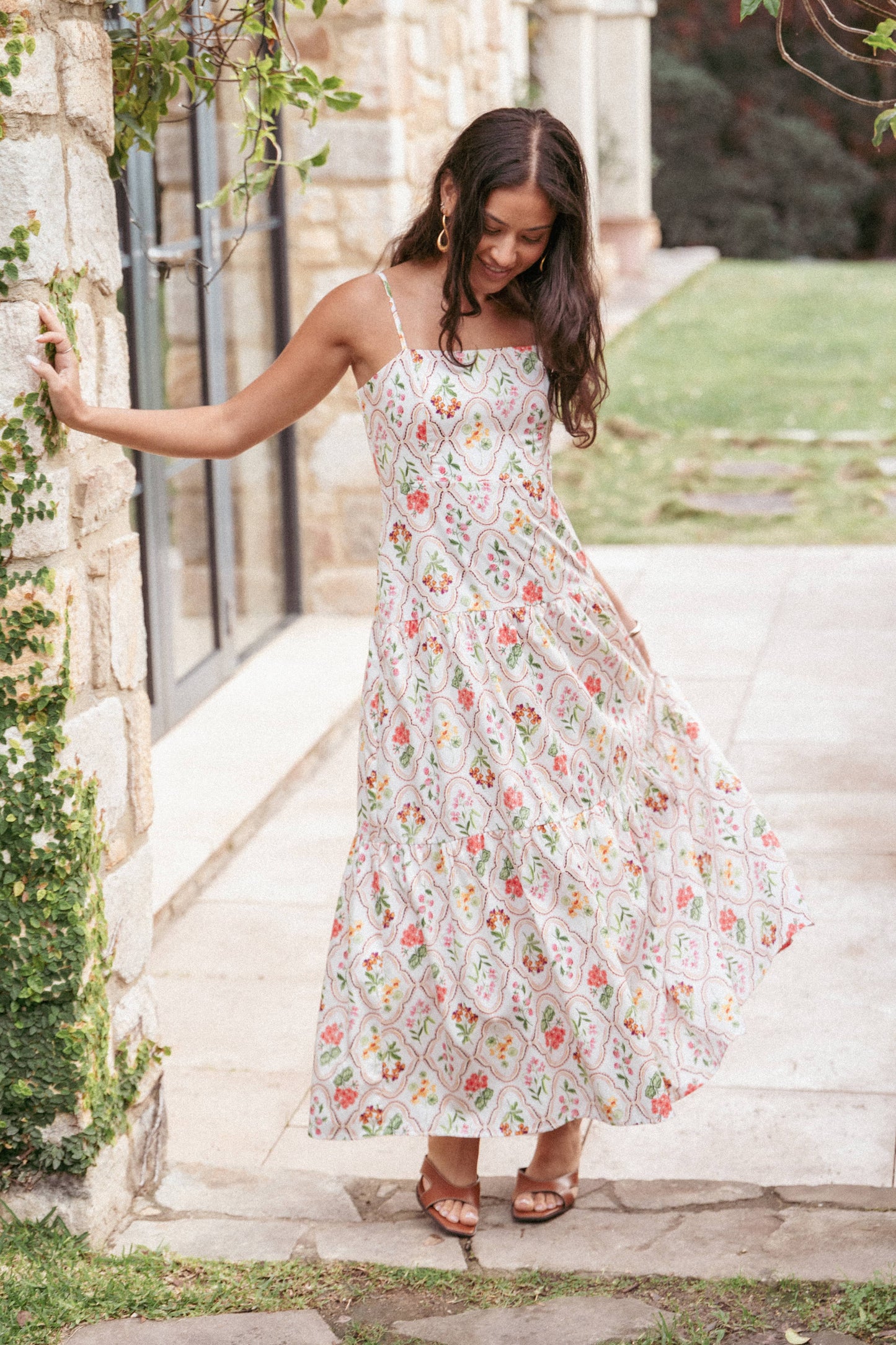 Botanique Midi Dress - Coral Wildflower