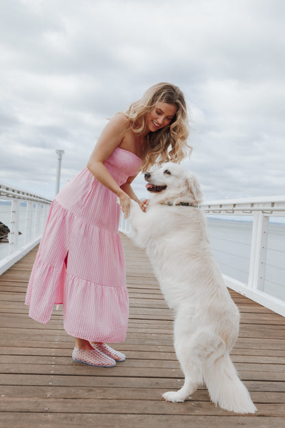Maisie Strapless Midi Dress - Pink Stripe