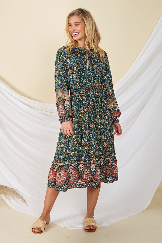 Strange Trails Maxi Dress Forest Green