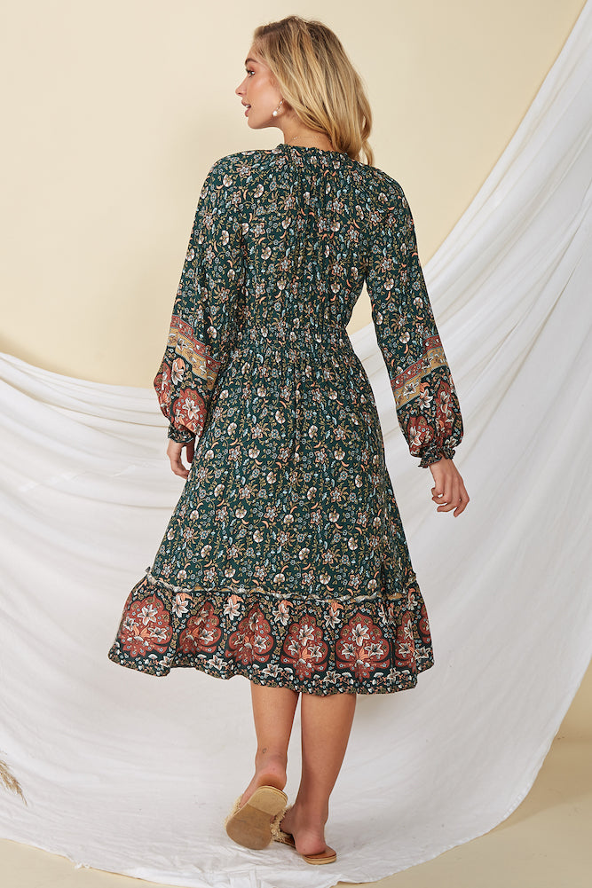 Strange Trails Maxi Dress Forest Green