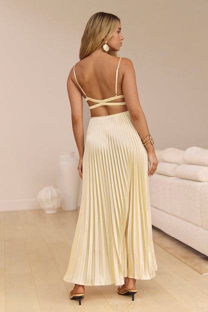 Ray Of Sunlight Plisse Satin Maxi Dress Yellow