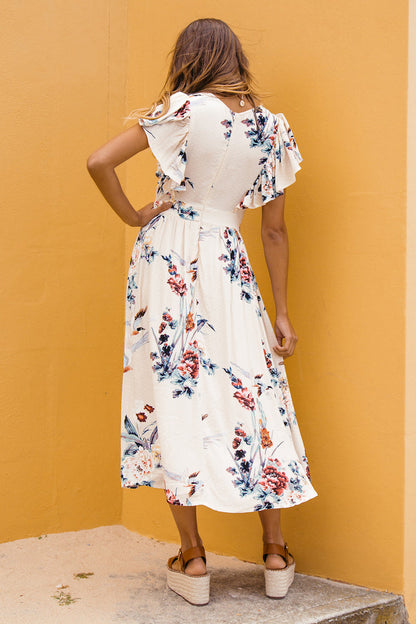 Flower Child Midi Dress Beige
